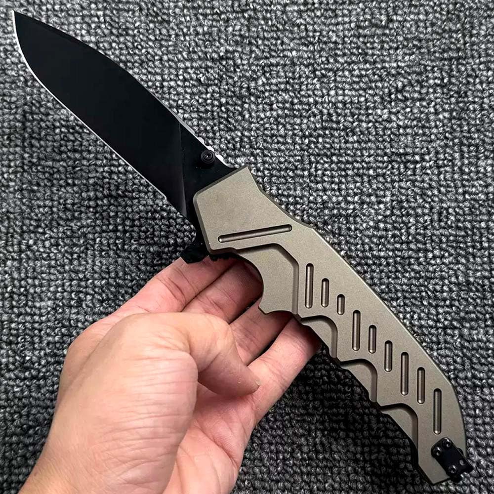 Klappmesser 10.6" Scharfes slim Taschenmesser schwarz edelstahl Alu lange, Khaki aluminium, kette geprägter muster, Outdoor Edc Messer Survival Jagdmesser, tragbare camping messer, geschenk für männer