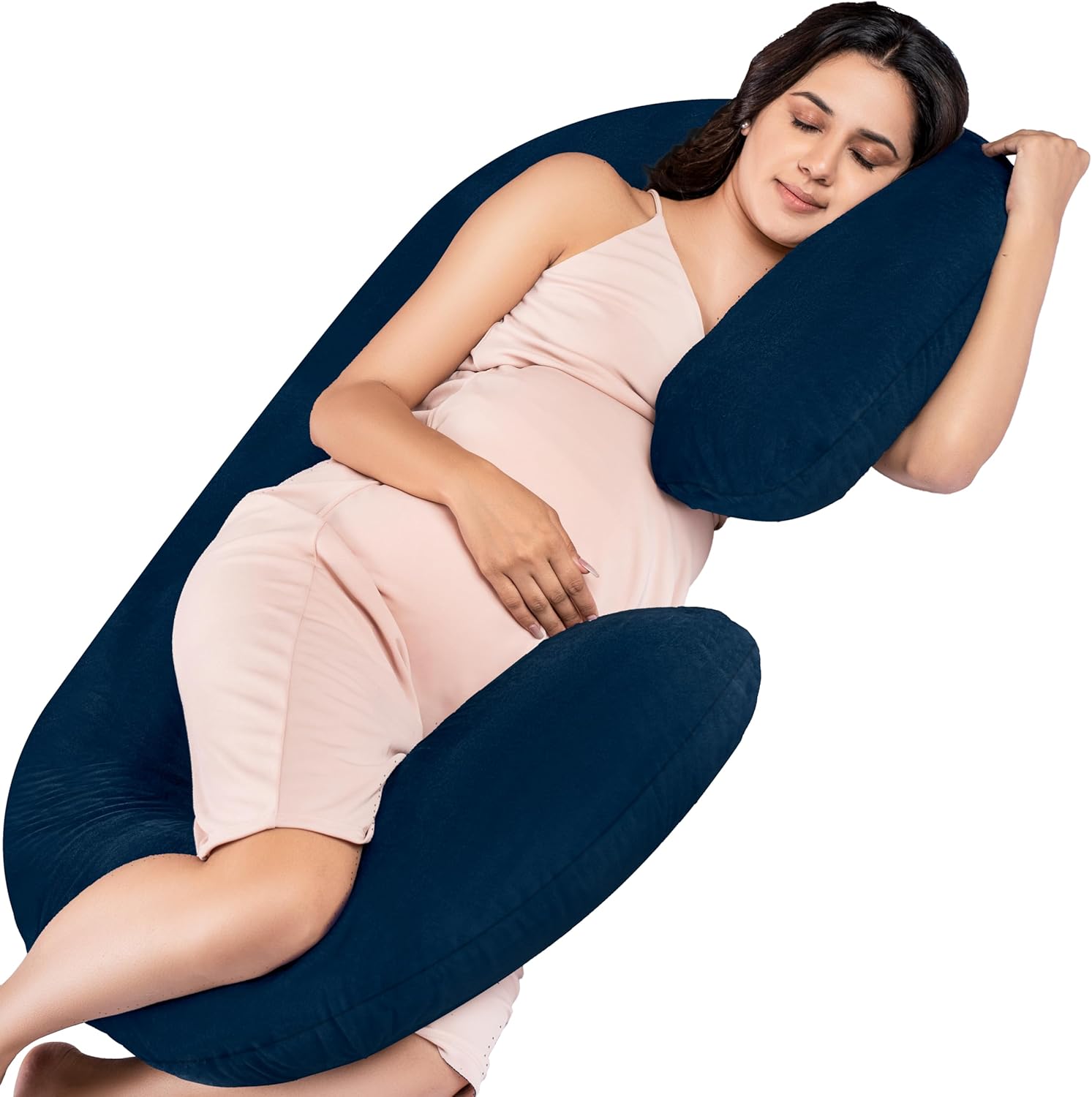 Pregnancy Pillow C Shape for Sleeping, Maternity Pillow for Pregnant Women with Premium Washable Velvet Cover (Navy Blue, Pack of 1)