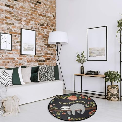 Miniatura 6 de Vdsrup Tapete redondo con diseño de perezoso en el árbol, diseño de dibujos animados de animales, redondo, lavable, antideslizante, para sala de