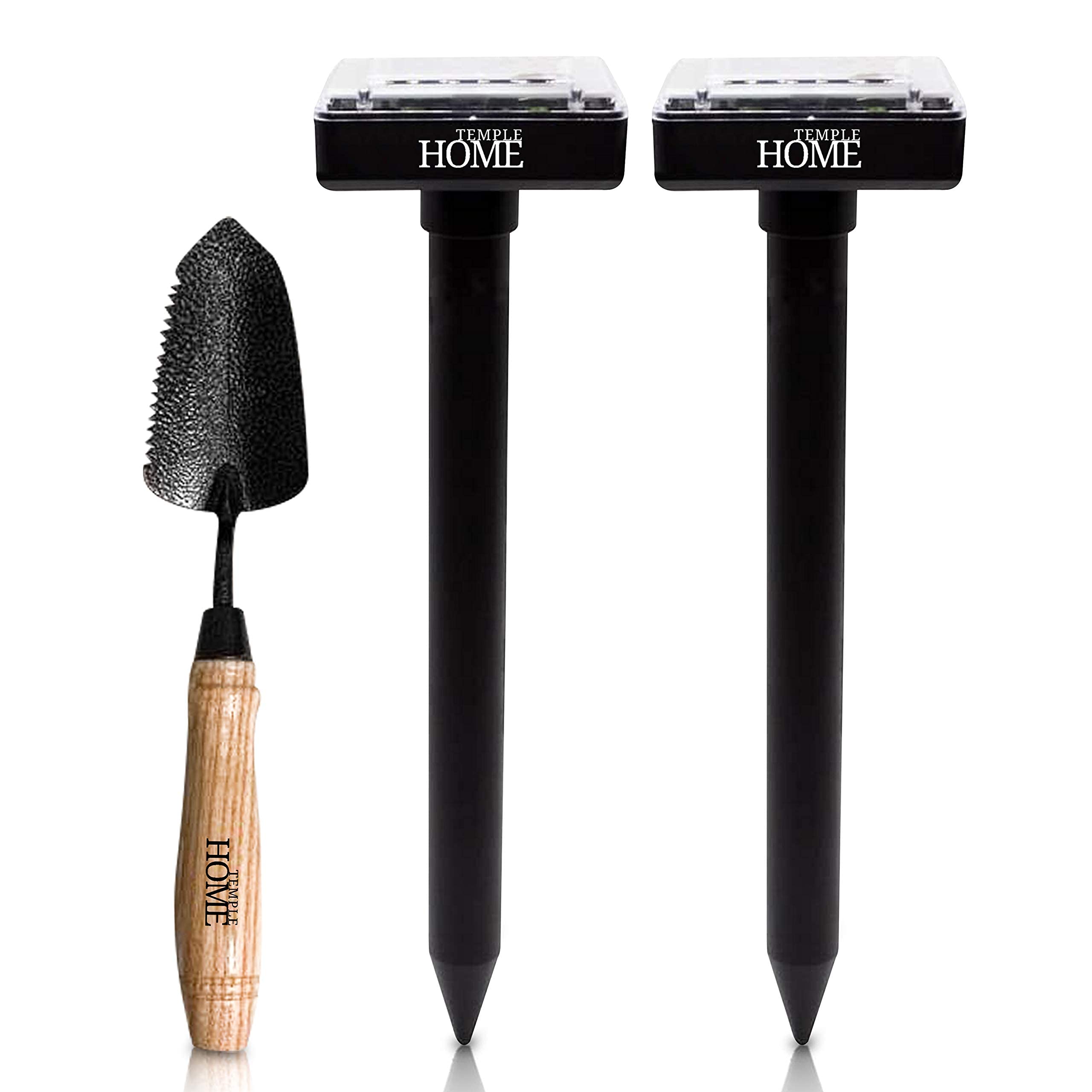 Temple Home Co. 2 Pack Solar Powered Mole Repellent Stakes with 10,000 FT Range Ultrasonic Pest Control, Gopher Repeller, Vole Repellant, Groundhog Deterrent Great for Yard, Lawn, Garden, Outdoor Use