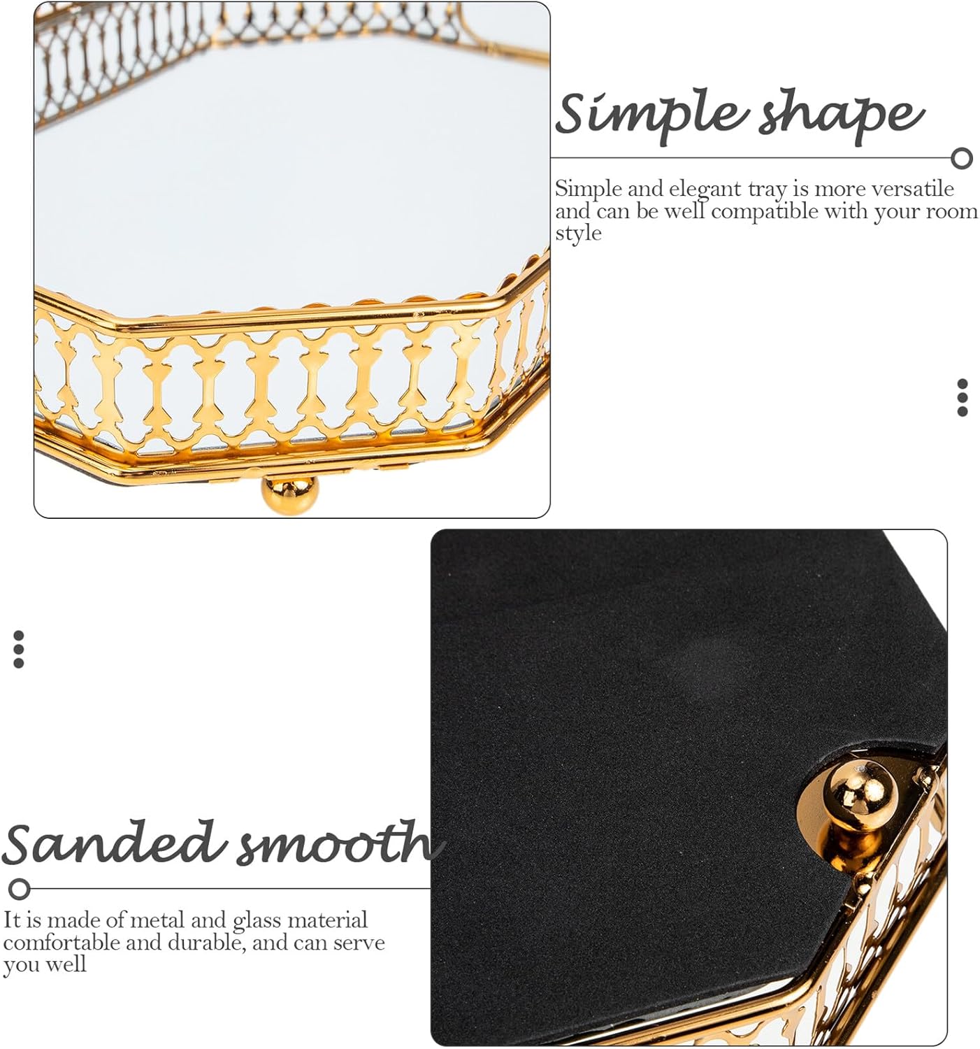 Bathroom Storage Tray Metal Vanity Organizer Glass Toiletries and Jewelry Multi-Purpose Desktop Storage Plate for Bathroom Countertop