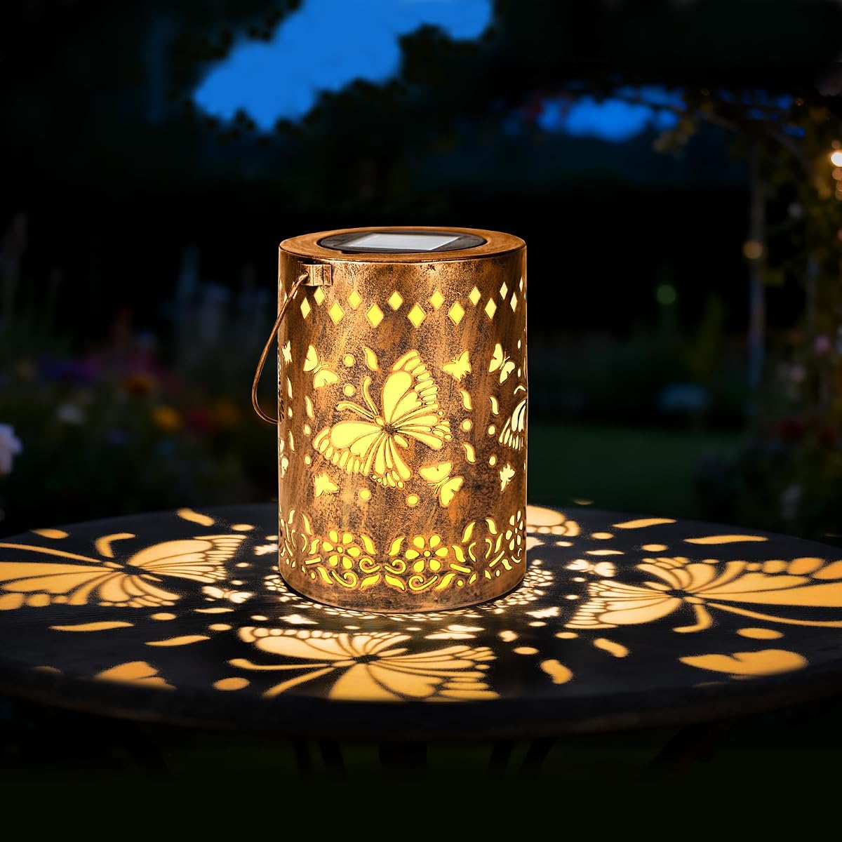 Solar Lanterns Outdoor Waterproof Butterfly Garden Decor Birthday Holiday Gifts Brighter Light for Women Mom Grandma, Solar Lights Metal Lantern for Yard, Patio, Backyard, Porch, Garden,