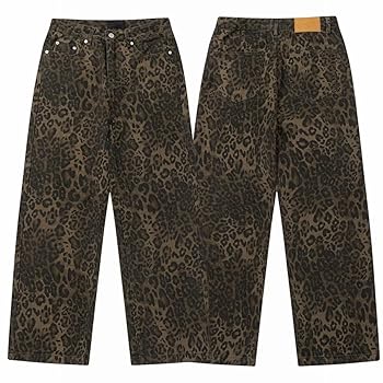 Jeans Oversize Con Stampa Leopardo Dusarls - Pantaloni Donna E Uomo, Gamba Larga, Stile Hip Hop - Foto 3