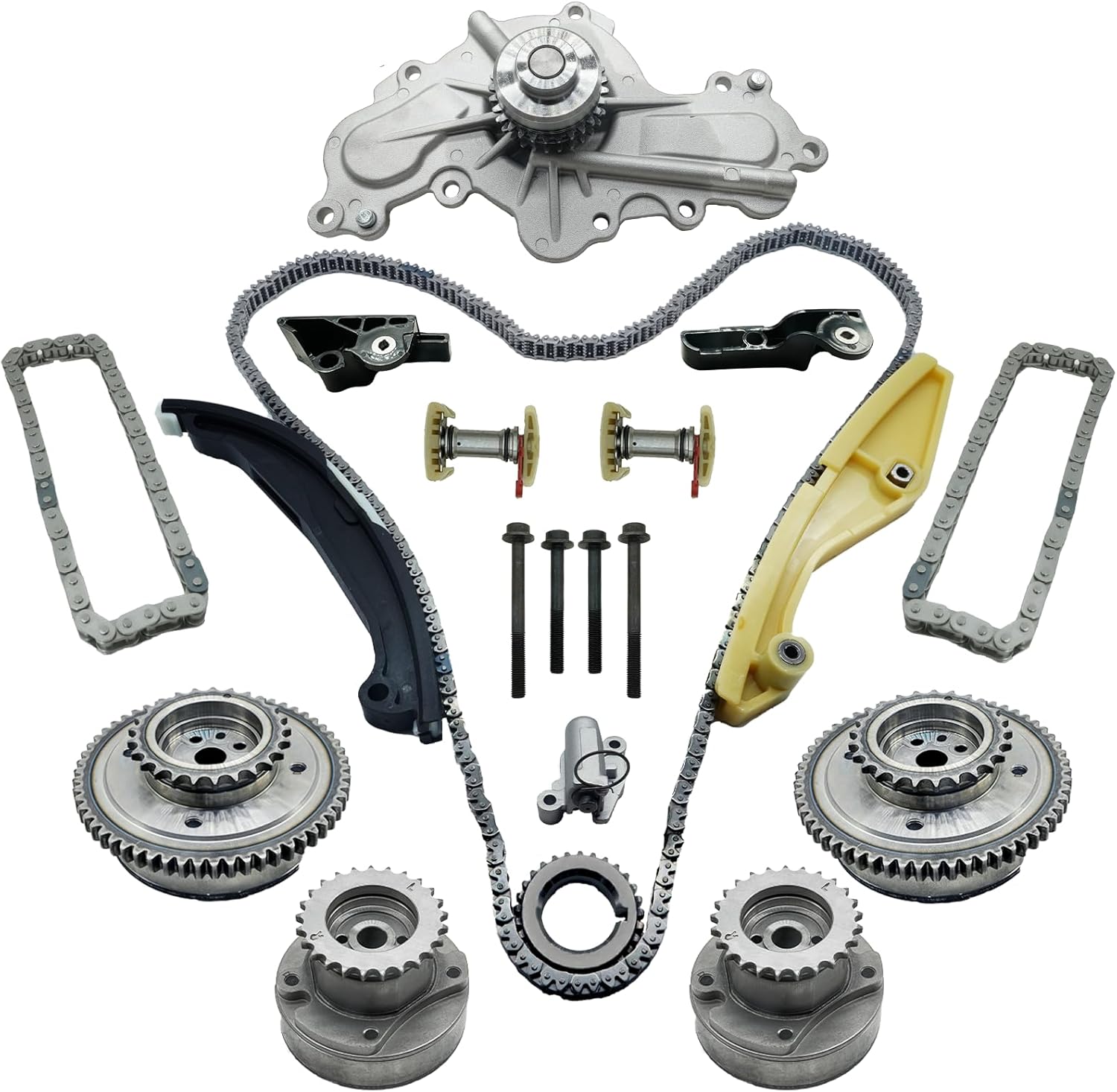 3.5 Timing Chain Kit with VVT Water Pump for Ford Explorer Edge Taurus Flex 2011-2017 3.5L 3.7, for Lincoln MKS MKZ MKX 2013-2016 3.7L Engine Timing Set w/VVT Cam Phasher Sprocket 90738S AT4Z6C525B