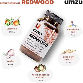 UMZU Redwood Nitric Oxide Booster, (30 Day Supply) Vitamin C, Garlic & Horse Chestnut Healthy Circulation & Endurance Daily Cardiovascular Support Nitric Oxide Supplement Blood Flow Supplement