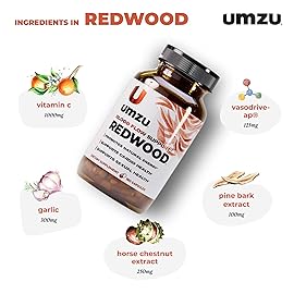UMZU Redwood Nitric Oxide Booster, 3-Month Supply - Nitric Oxide Supplement with Vitamin C, Garlic & Horse Chestnut - Supports Healthy Circulation, Blood Flow, Energy, Stamina and Daily Vitality