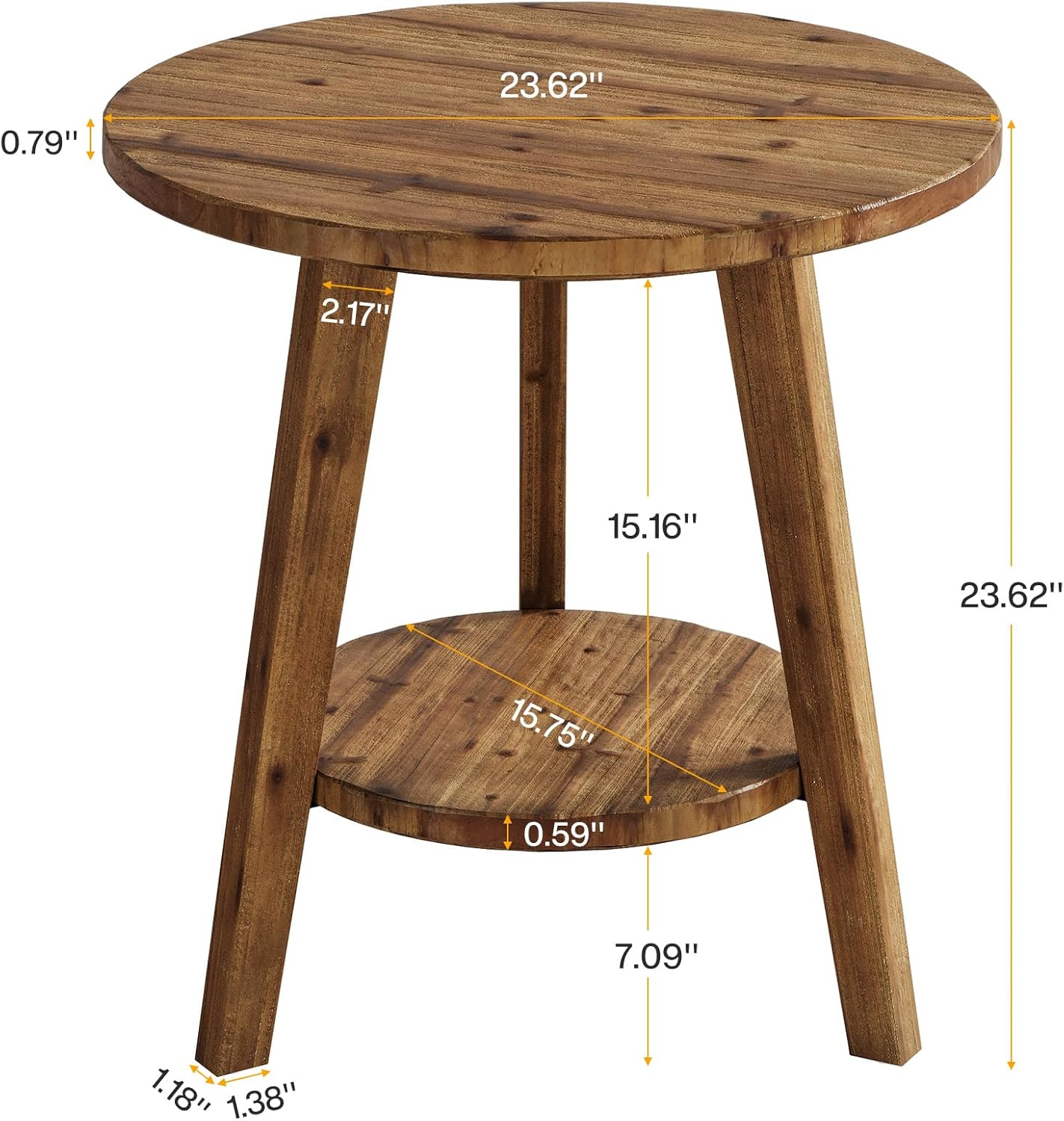 Solid Wood Round End Table, Sofa Side Table with Storage Shelf, Farmhouse Nightstand for Living Room, Bedroom, Easy Assembly (1)