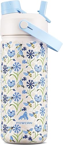 Miniatura 53 de POWCAN - Botella de agua con aislamiento de 18 onzas, con tapa de boquilla y pajilla 2 en 1, fría 24 horas, a prueba de fugas, apta para portavasos