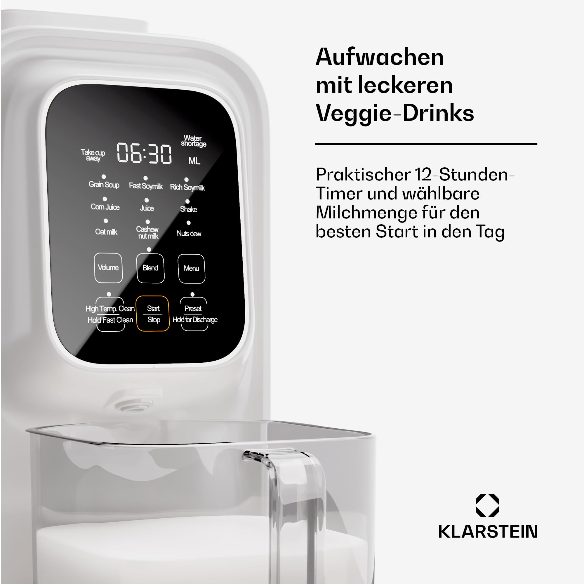 Klarstein Pflanzenmilchbereiter, Digitale Sojamilch Maschine, Nussmilchbereiter, Selbstreinigend