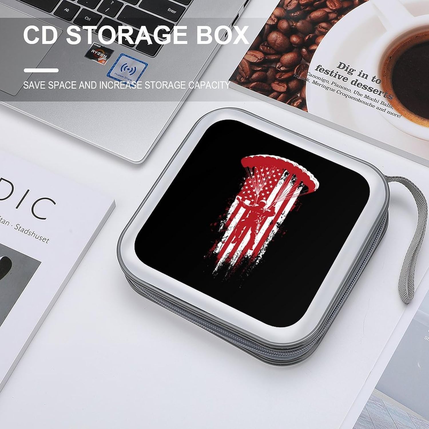Skydiving U.S.A. Flag CD Case Wallet Portable DVD Holder Organizer Box image 4