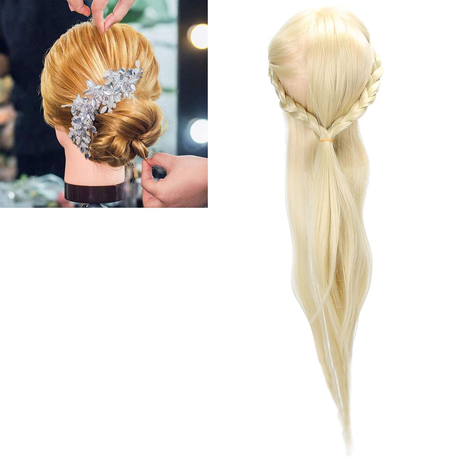 25.6 Inches Professional Mannequin Head with High Temperature Synthetic Fiber Hair for Hair Styling and Braiding Practice, Suitable for Young Female Learners