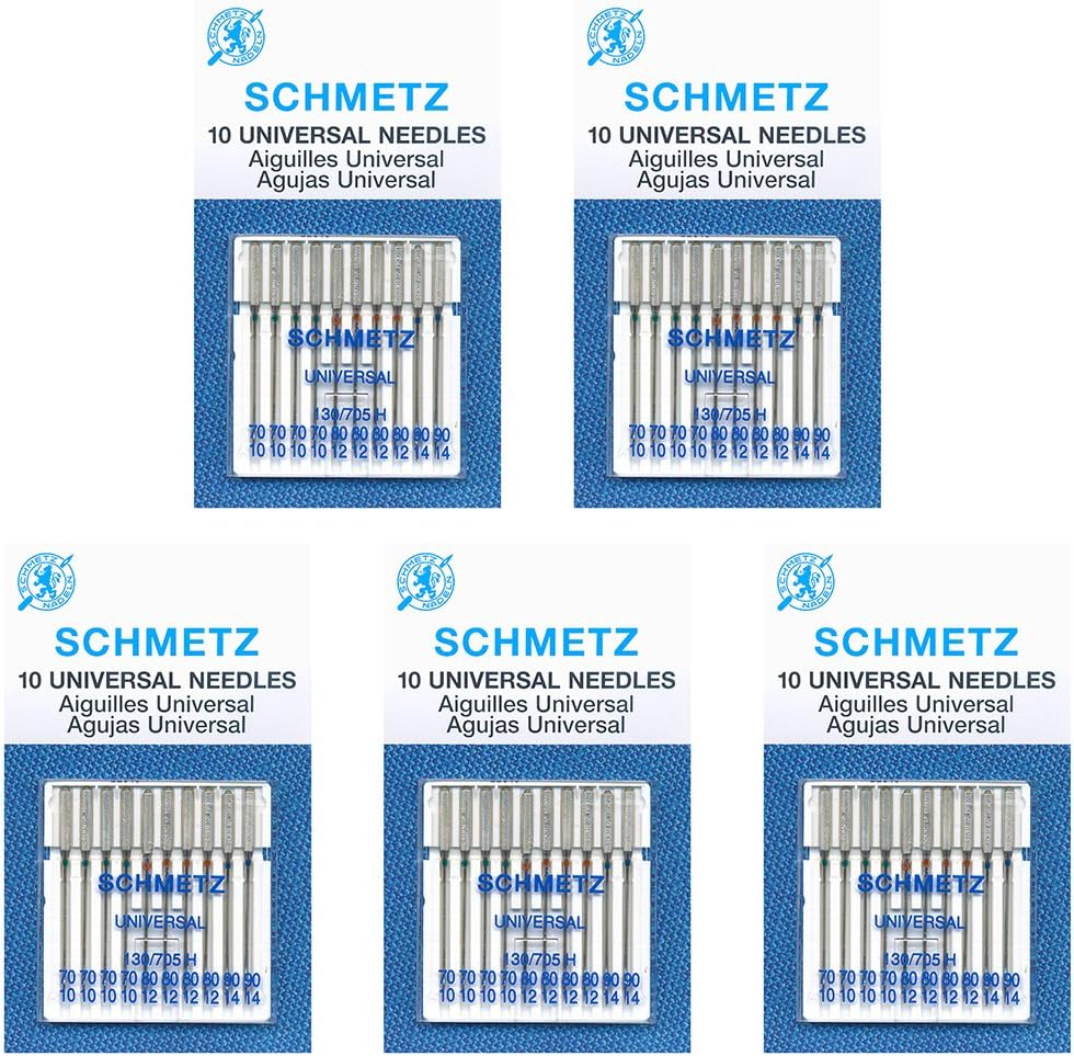 50 Schmetz Universal Sewing Machine Needles - Assorted Sizes - Box of 5 Cards