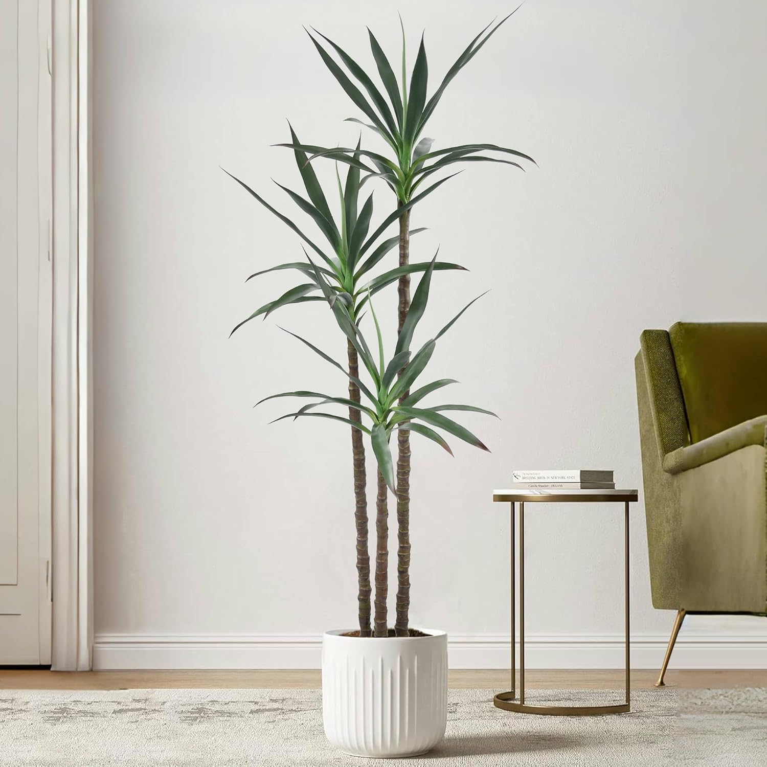 Artificial Tree 6ft Faux Agave Plant with 45 Leaves and 3 Realistic Trunks,Fake Floor Potted Artificial Tall Plants for Home Office Garden Decor Indoor (6Feet,1Pack)