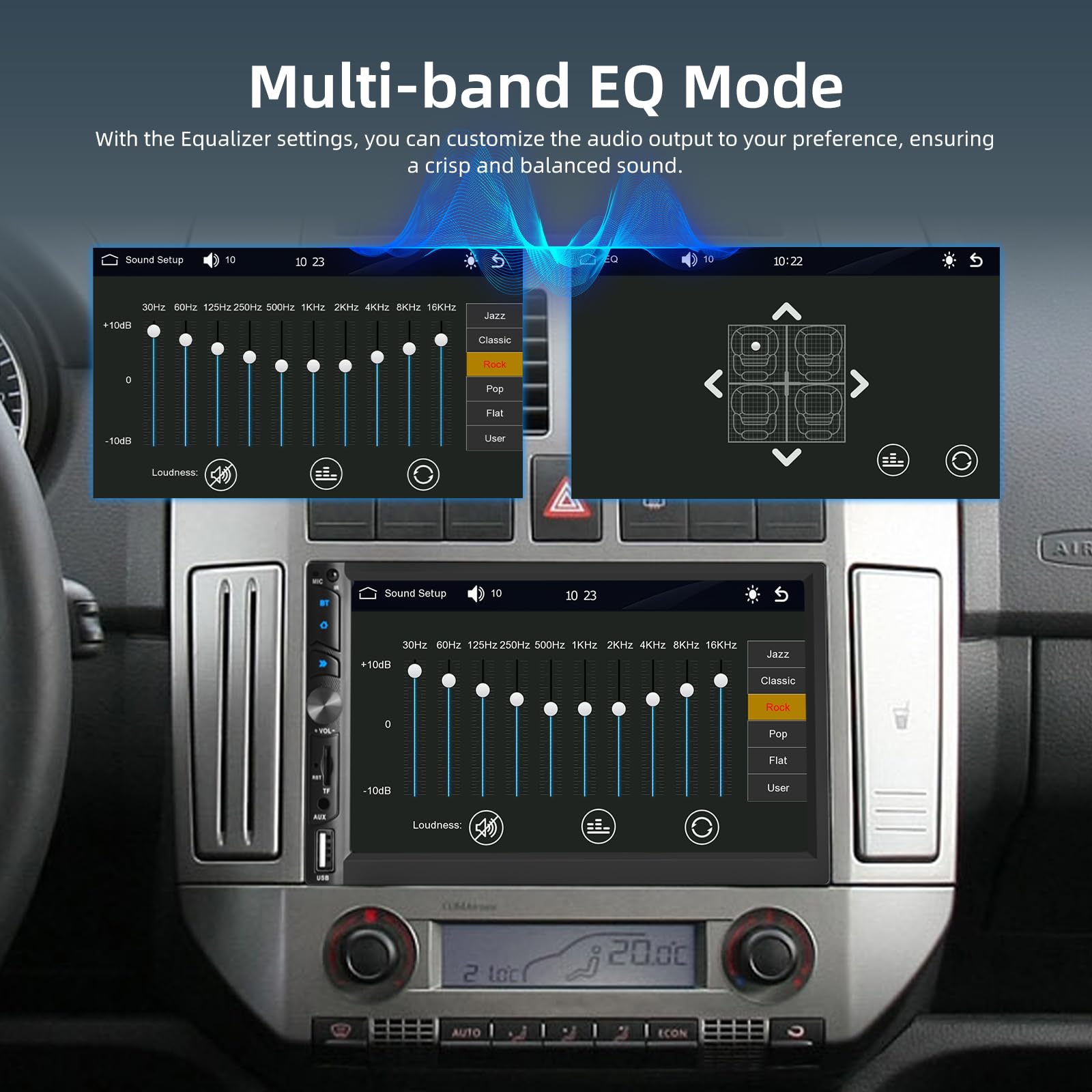 Radio de Coche 2 DIN con Carplay Inalámbrico y Android Auto - Radio de Coche con Pantalla Táctil de 7 Pulgadas con Mirror Link EQ Bluetooth Radio FM SWC AUX USB + Cámara de Visión Trasera
