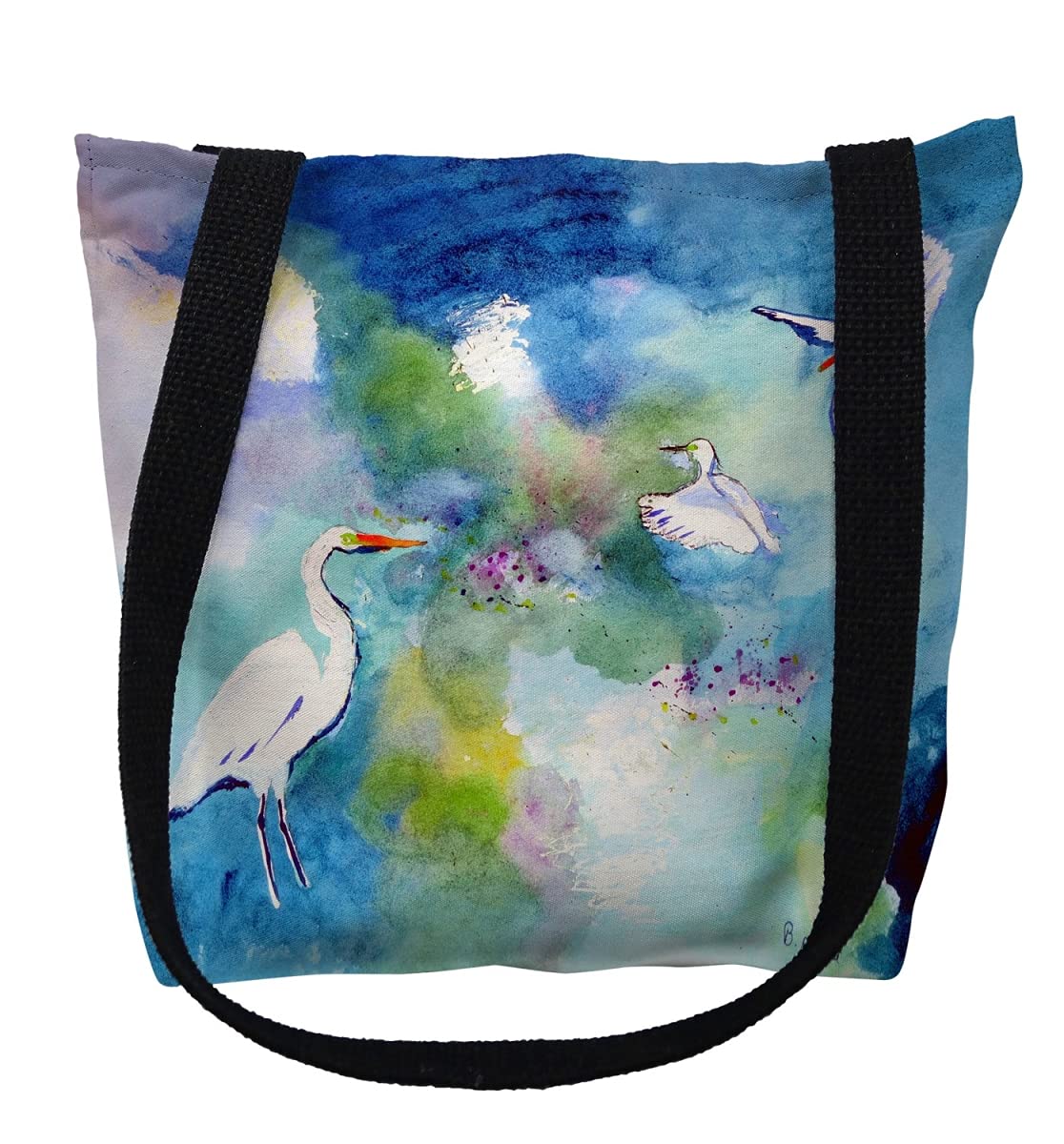 13 x 13 in. Three Egrets Small Tote Bag by Betsy Drake – Cotton, Black, Model TY1047S