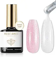 Modelones Esmalte em Gel Cintilante com Glitter Ultrafino - Branco Aurora Transparente - Acabamento Perolado e Brilhante, Longa Duração, Ideal para Unhas Decoradas