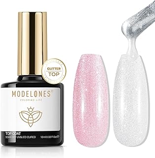 modelones Glitter Gel Top Coat, Ultra Fine White Aurora Clear Glitter Ge...