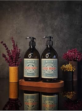 KHAKMA Ahşap Stantlı 500 ml amber renkli 2'li vintage cam sabunluk seti vintage2stantlısetsabunluk