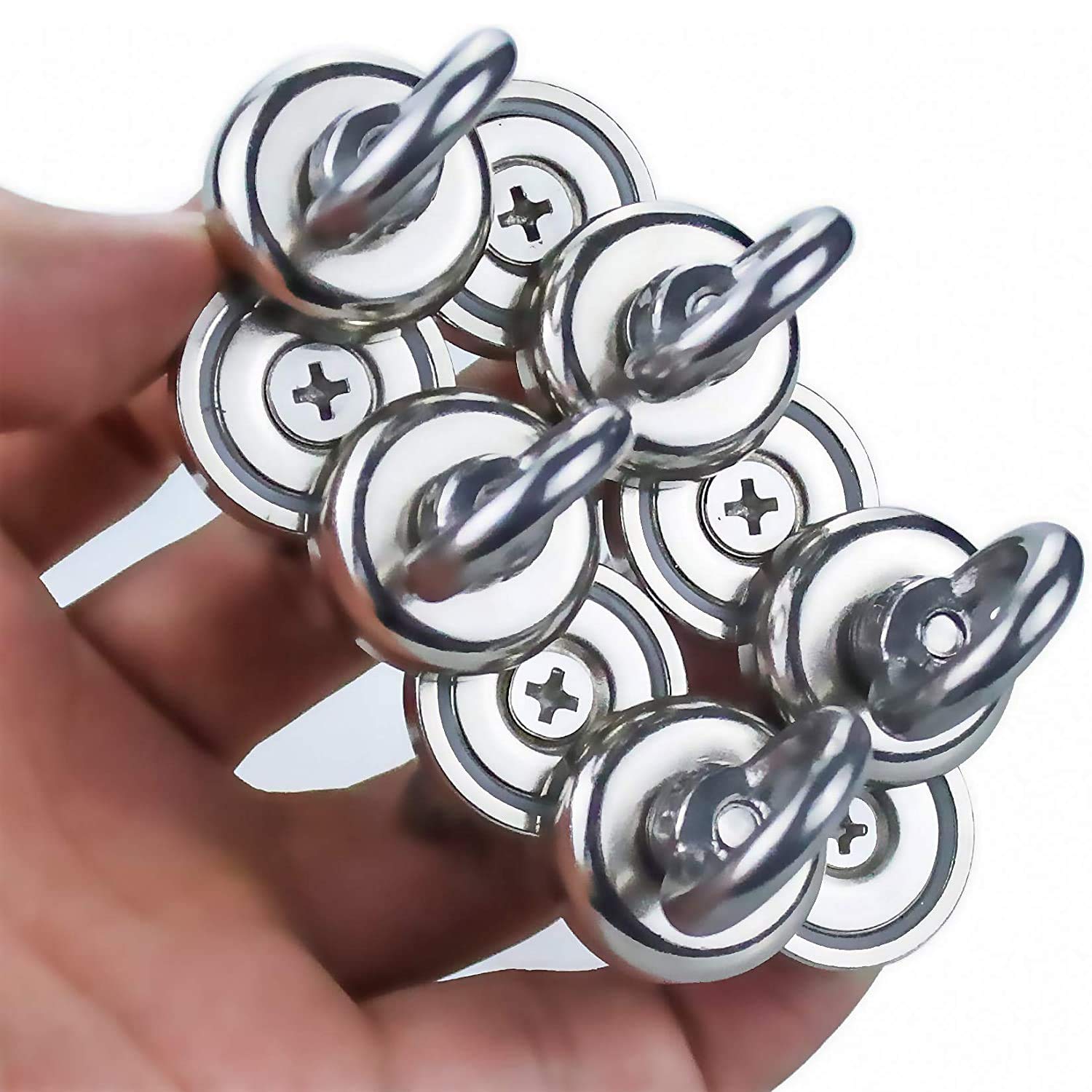 GRTARD 10Pack 40 lbs Pulling Force Magnetic Hooks, Rare Earth Magnet Hooks with Countersunk Hole Eyebolt for Workplace, Home, Kitchen, Garage and Office