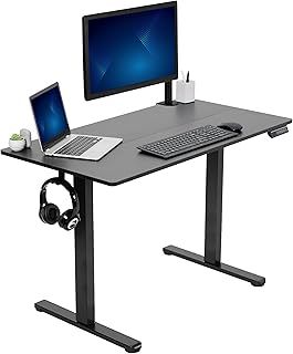 VIVO DESK-E144B - Scrivania con regolazione dell'altezza, altezza elettrica, 112 x 61 cm, postazione di lavoro in piedi con controller di memoria, piano nero, telaio nero