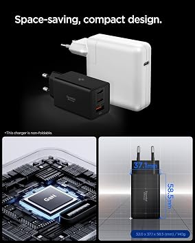 Spigen 67W USB-C + USB-A 3 Port Hızlı Şarj Aleti PPS 3.0 Super Hızlı Şarj GaN Pro Isı Düşürücü Güç Adaptörü Akım Koruma iPhone & Android & iPad & MacBook Type-C Siyah - ACH09458 (Spigen TR Garantili) | PPS Hızlı Şarj Cihazı, iPhone 17, Samsung Galaxy S26/Z Fold 8, Google Pixel 11 Pro XL Fold için PD 3.0 Power Charger Adaptörü