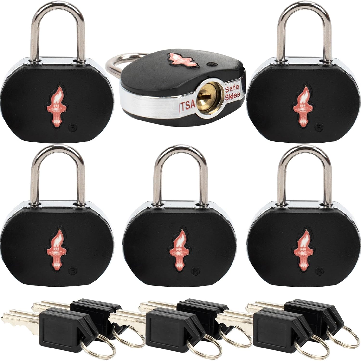 Safe Skies Keyed Alike Lock 3-Pack Black – TSA Approved for Travel | All locks share same key. 2 keys each. TSA Safe Skies recognized. No combo to forget. 90-day warranty.