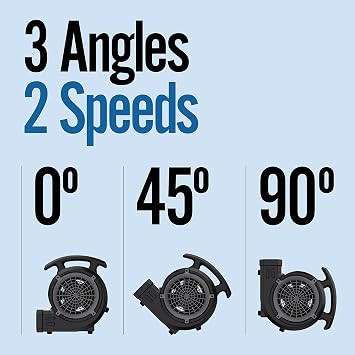 BlueDri Portable 1/8 HP Mini Multi-Purpose Air Mover Blower Utility Fan for Home, Carpet and Floor Drying, Black, BD-VP-15-BK