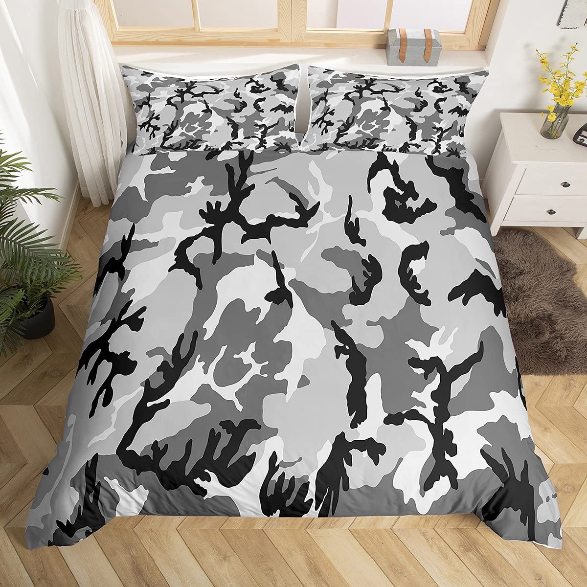 Parure de lit camouflage gris pour chambre garçon et ado