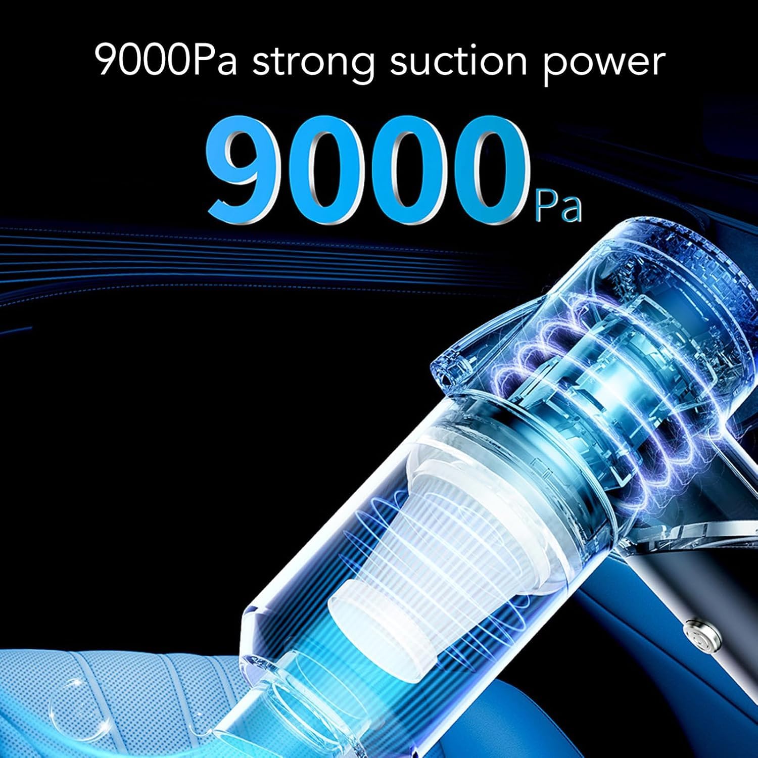 Aspiradora de Mano Plegable, succión de 9000 Pa, batería de 4000 mAh, luz LED, Lavable, portátil para Coche, hogar y Mascotas.