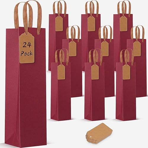 PrimZooty Bolsa de regalo para vino, paquete de 24 bolsas de color borgoña profundo para botellas, bolsa de papel para Navidad, cumpleaños, boda,
