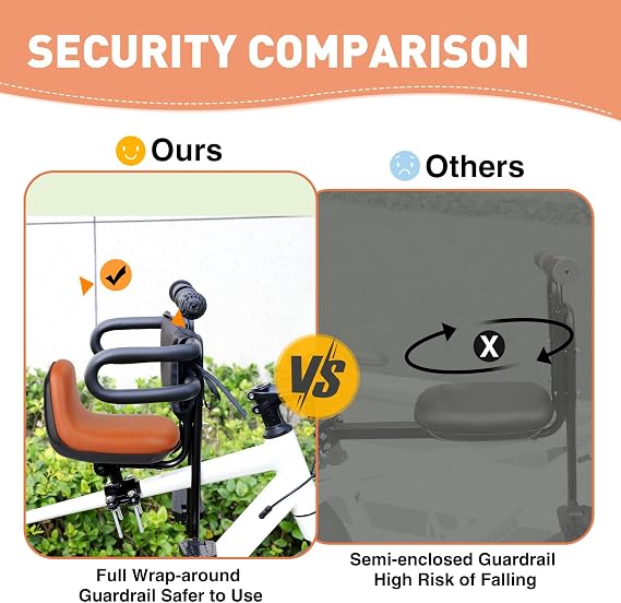 Child Bike Seat Front Mount with Guardrail Retractable Baby Bike Seat Toddler for Children 8 Months~5 Years