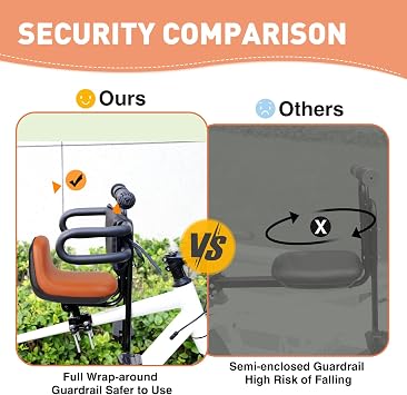 Child Bike Seat Front Mount with Guardrail Retractable Baby Bike Seat Toddler for Children 8 Months~5 Years
