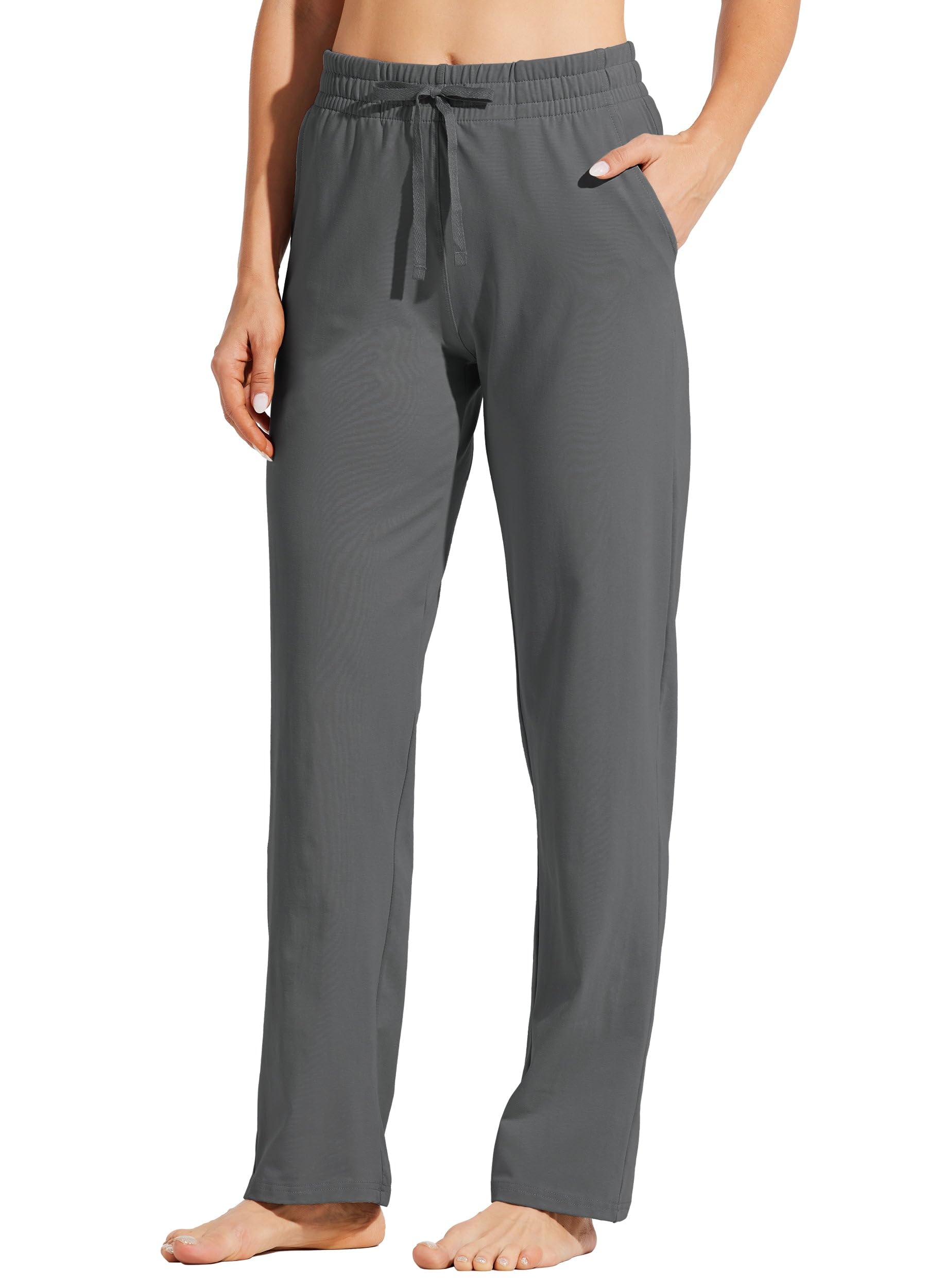 WILLIT Pantalones de chándal para mujer, de algodón, pantalones de yoga, pantalones abiertos, pantalones de ocio, pierna recta, pantalones deportivos atléticos, pantalones de entrenamiento, con
