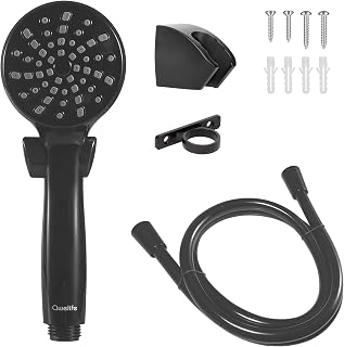 RV Shower Head with Hose and On Off Switch (Trickle), Water Saving High Pressure Shower Head with Hose Guide Ring, Shower Holder for RV, Camper, Van, Travel Trailer, Motorhome, Boat, Black