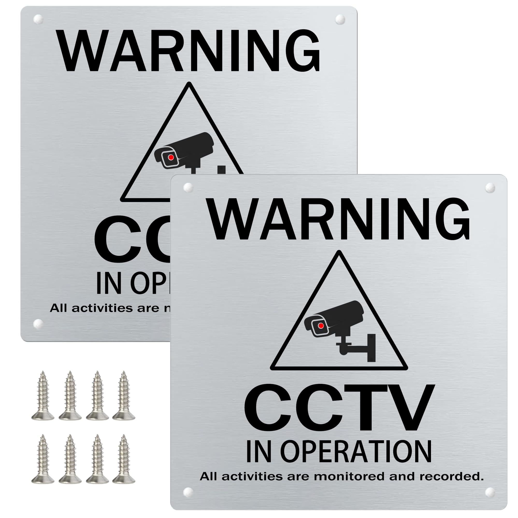 YitlaCCTV Sign Brushed Aluminium cctv Signs Self Adhesive CCTV in Operation Sign for House and Business Use,UV Resistant,Waterproof (2 PCS)