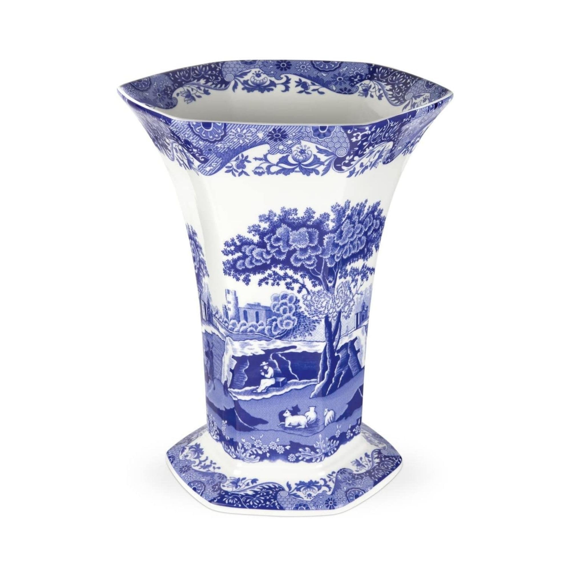 Spode Blue Italian Hexagonal Vase ,Porcelain