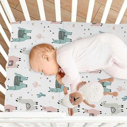 Miniatura 7 de KEEPREAL Sábanas bajeras para cuna para niños y niñas, suave, transpirable, cómodo, juego de sábanas de bebé de llama de dibujos animados, sábanas
