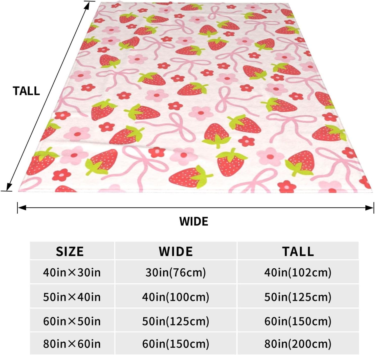 Cute Strawberry Bow Decor Throw Blanket Pink for Kids - Soft Fleece Throw Home Decor for Girls Women Teens as Birthday Gifts, Cozy Fruit Pattern Blankets for Couch Bed Camping 50x40inches - Image 4