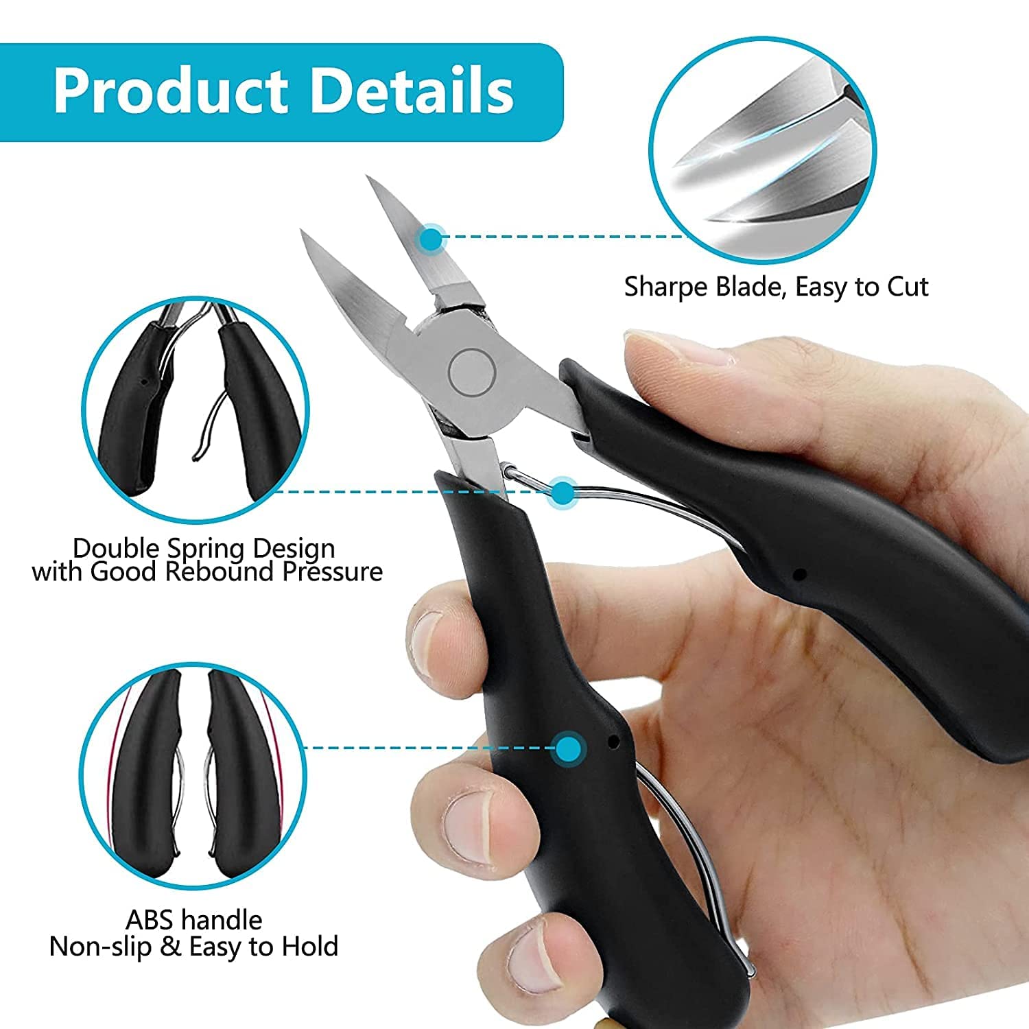 QUIQSHIPP Toe Nail Clipper, Professional Thick & Ingrown Toenail Correction Tool, Pedicure Clippers Toe Nail Cutter for Men & Women, Super Sharp Curved Blade Grooming Tool | Multi | 2