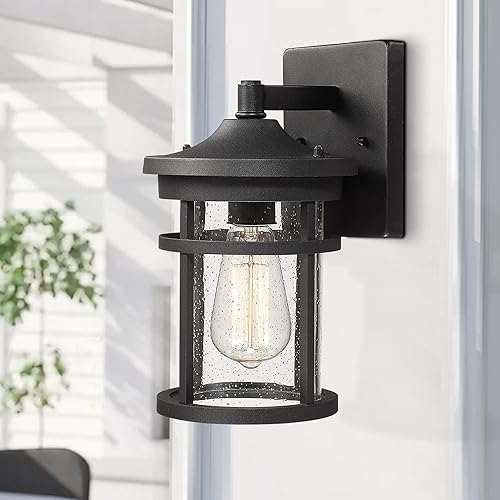 Miniatura 7 de Bestshared Lámpara de pared para exteriores, lámpara de pared de 1 luz, linterna de pared exterior con pantalla de vidrio sembrado (negro)