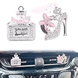 x xotic tech 2Pcs Car Bling Air Vent Clip, Crystal Rhinestone Air Conditioning Outlet Clips Charm Decor Valentine's Day Gifts For Her Girlfirend Women (High Heel Shoe & Perfume Bottle)