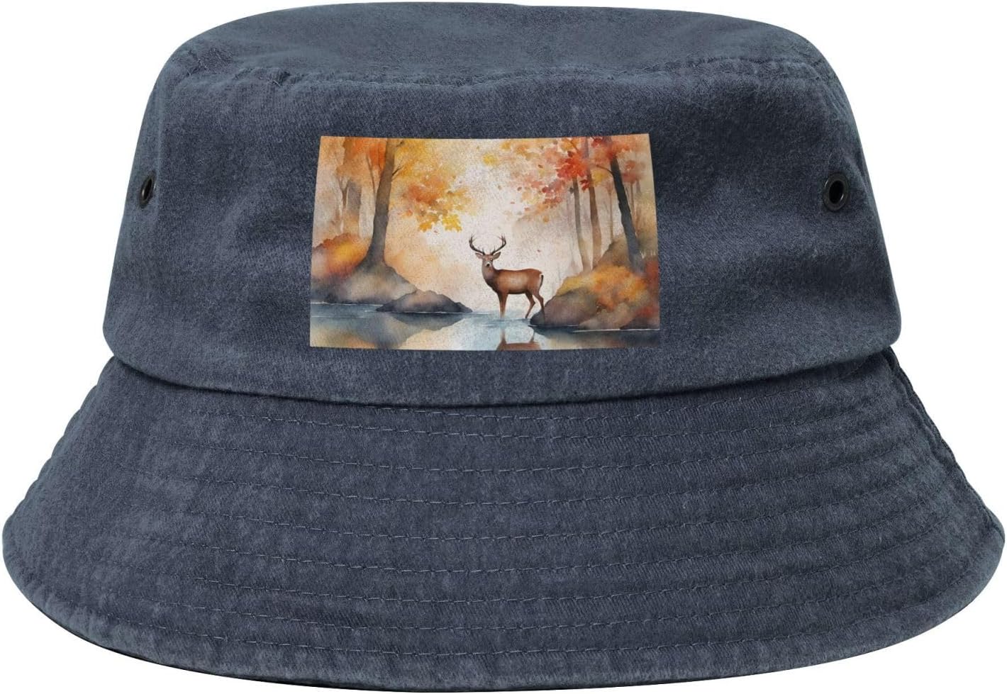 Beautiful Deer Printed Cowboy Fisherman hat, Suitable for Outdoor Fishing Beach Party Fisherman hat Hip-hop hat, Navy Blue