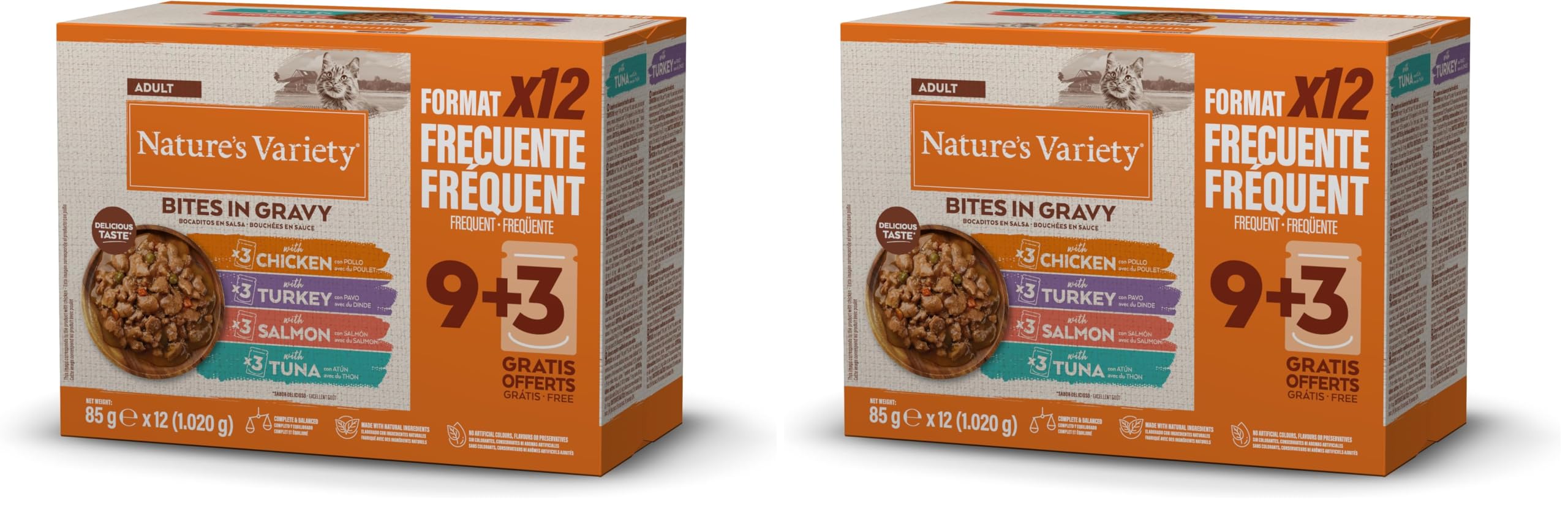 Nature's Variety Bocaditos en Salsa Comida Húmeda para Gatos Cajita Multisabor, 12 x 85 g (Paquete de 2)