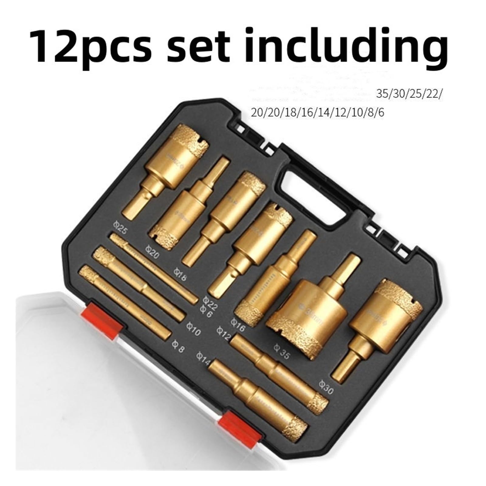 Set da 12 pezzi di punte for carotaggio brasate sotto vuoto in ceramica, granito, marmo, pietra, piastrelle, a tazza for smerigliatrice angolare