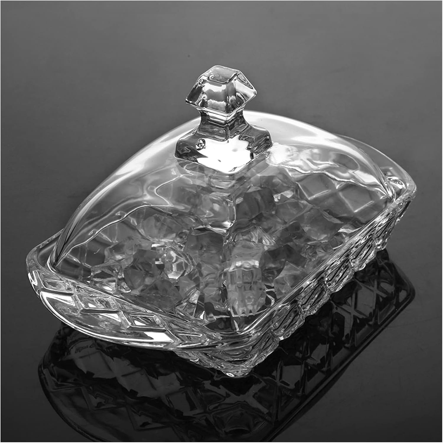 butter dish Glass Butter Dish with Lid,Multi-Purpose Preserving Serving Dessert Tray Bowl Home and Kitchen Glassware,6 Inch Butter Plate (Color : B)