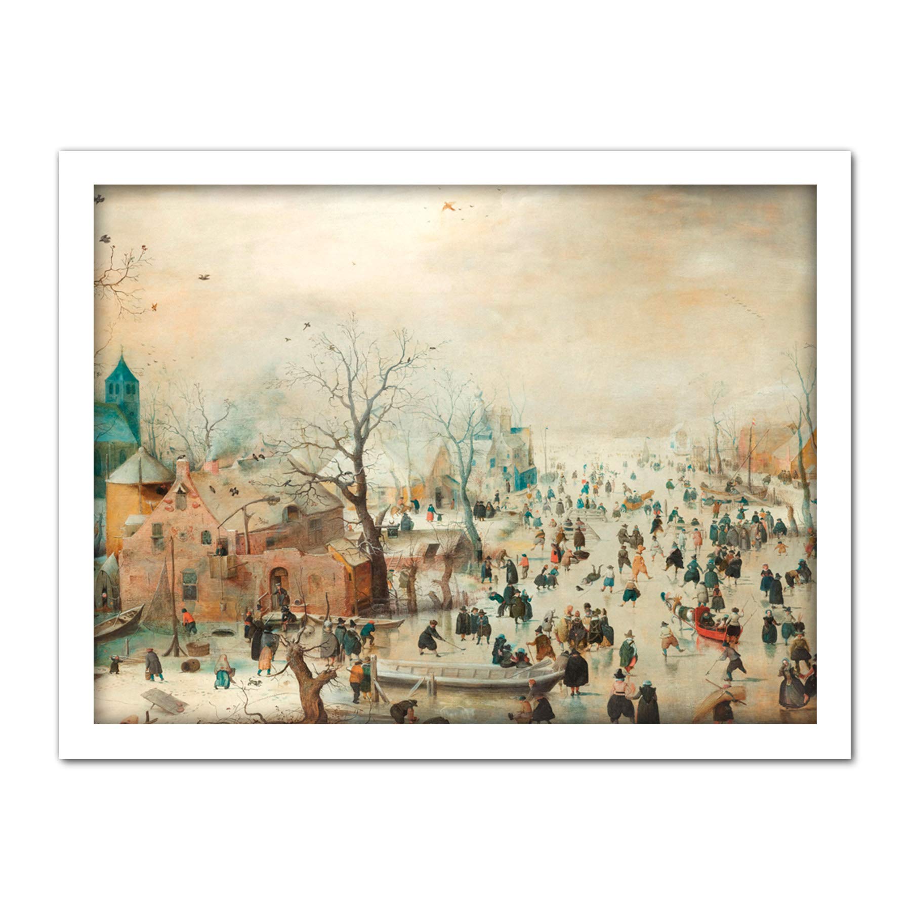 Artery8 Avercamp Winter Landscape Ice Skaters Painting Artwork Framed Wall Art Print 18X24 Inch