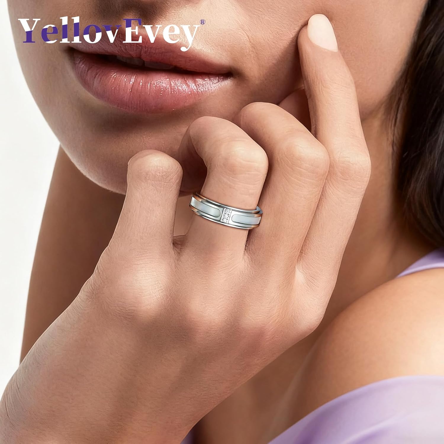 Fidget Spinner Ring for Women:18K Gold Plated Stainless Steel with Mother of Pearl Shell & Cubic Zirconia, Anxiety Relief Spinning Jewelry Gift for Birthday Wedding Engagement Anniversary - Image 3