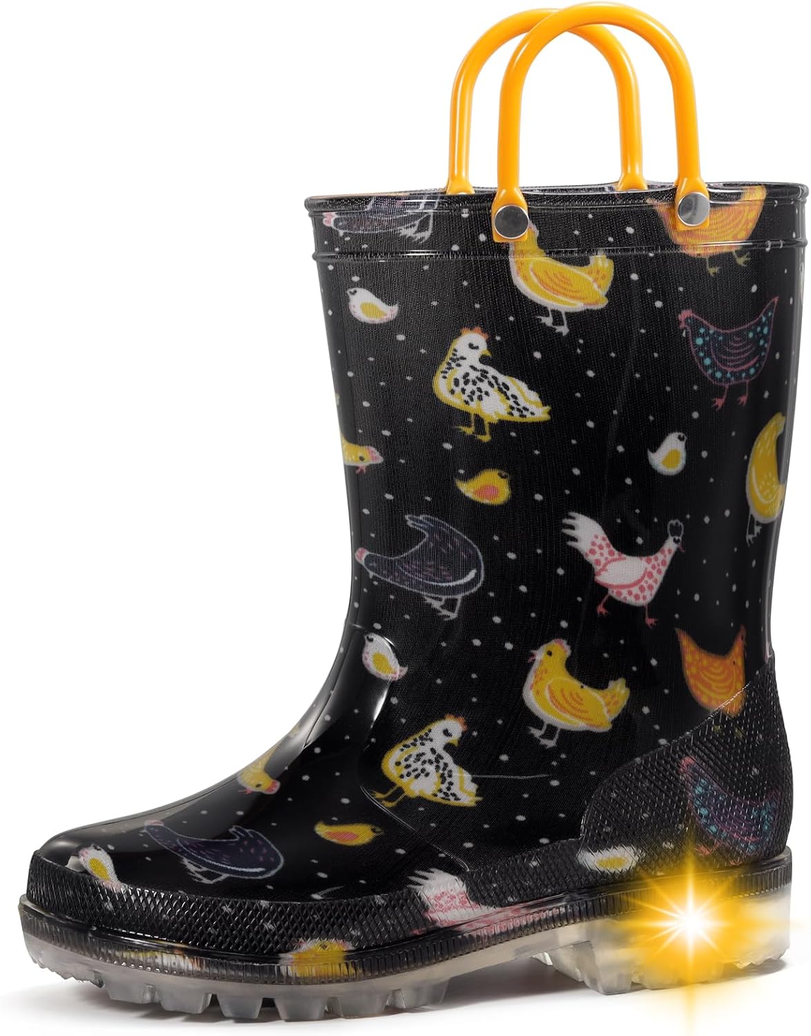 WILLPORT Toddler Rain Boots,Waterproof Light Up Kids Rain Boots with Easy-on Handles for Boys and Girls