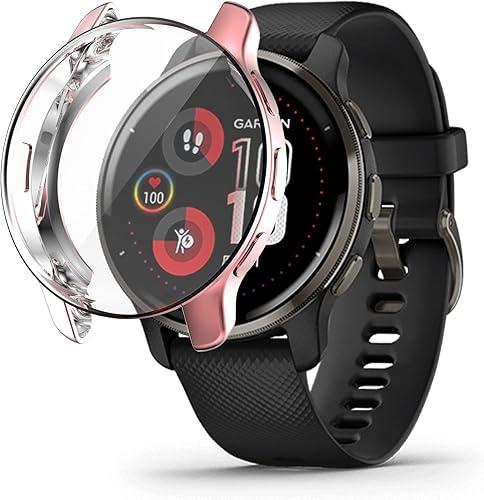 Funda compatible con Garmin Venu 2 Plus Watch Protector de pantalla, funda protectora completa, accesorios de parachoques de TPU suave (rosa)