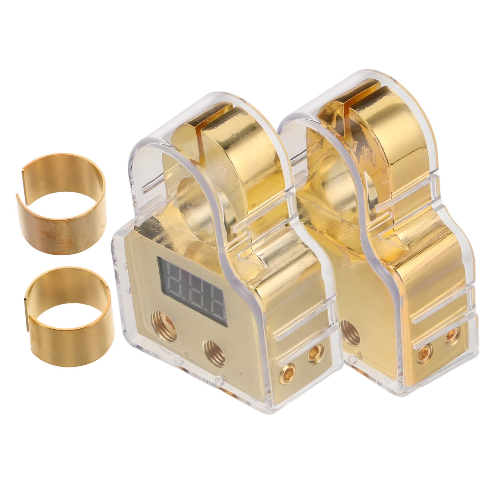 GALPADA 1 Set de Cosses de Batterie pour Voiture, Connecteurs de Borne en Alliage de Zinc, Affichage Voltmètre Numérique, avec Shims et Cache-bornes, pour Installation Audio Auto et Marine